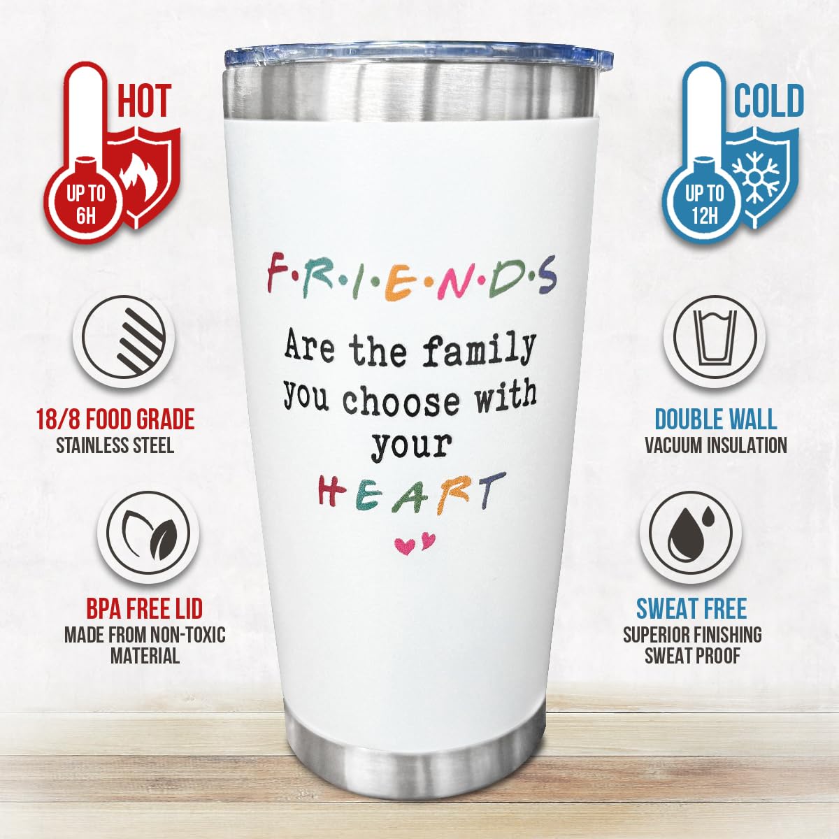 SOL VIBES Friendship Gifts for Women Friends, 20 oz Stainless Steel Tumbler, Birthday, Christmas, Friendship Day Gifts for Friend, Bestie, BFF, Coworker, Woman, Female