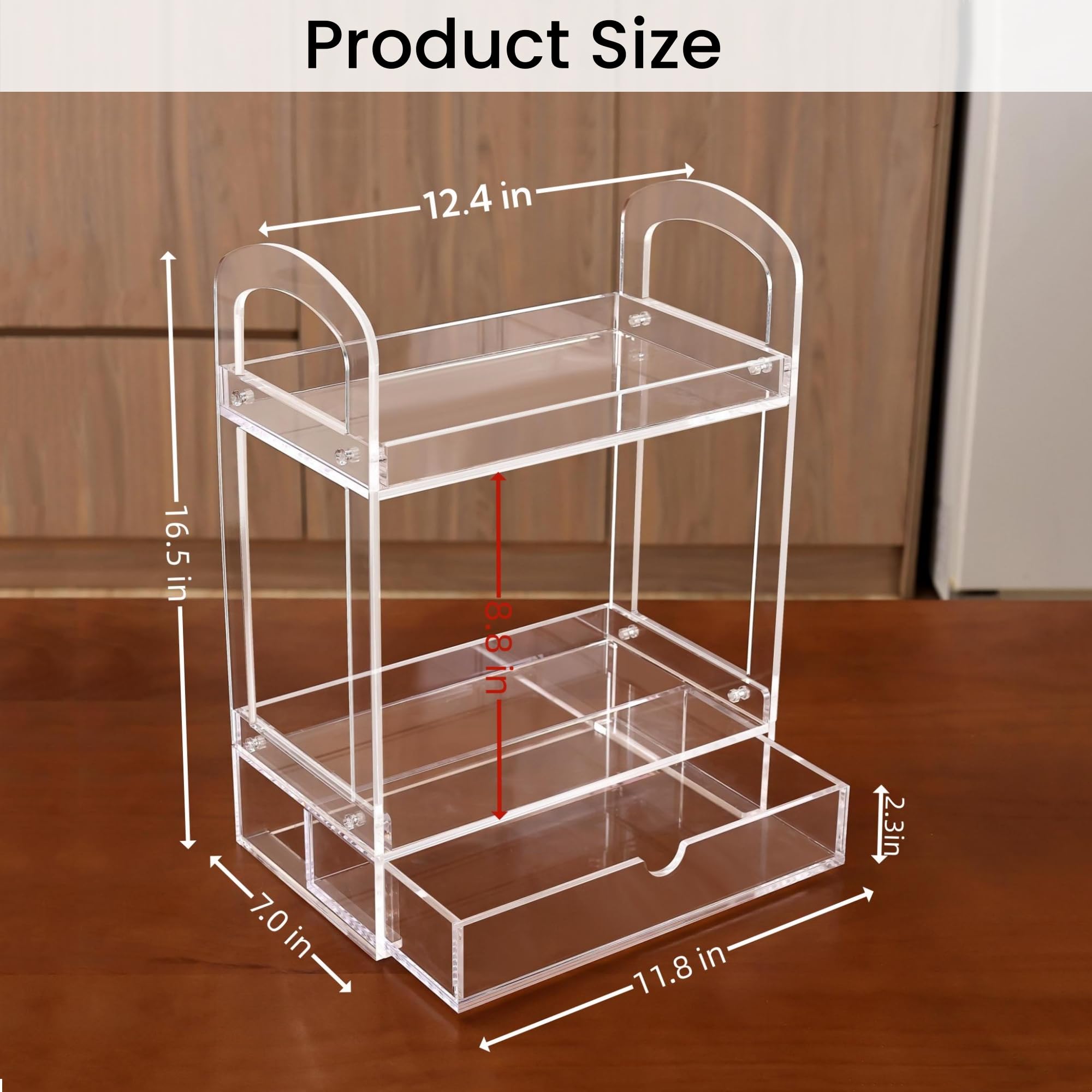 WGF 2-Tier Bathroom Counter Organizer with Drawer, Acrylic Bathroom Organizer, Makeup Organizer Countertop, Multi-Purpose Vanity Organizer, Kitchen Organizer, Versatile for Bathroom Vanity Kitchen