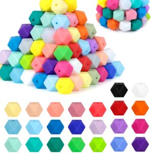 90PCS FIVEIZERO Hexagon Silicone Beads,30 Colors 14mm Silicone Beads for Keychain Making Kit,Lanyard Making,Keychains,and Craft Projects,Premium Silicone Bead Kit for DIY Enthusiasts