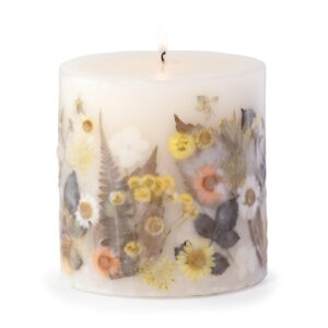 ANDALUCA Pressed Real Flowers Handcrafted Botanical Floral Pillar Candle (Sunlit Daisy)