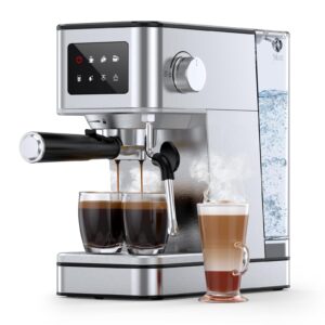 qja espresso machine, 20 bar professional espresso maker, milk frother steam wand for latte, compact stainless steel machine with 57.5oz removable water tank and led touchscreen monitors