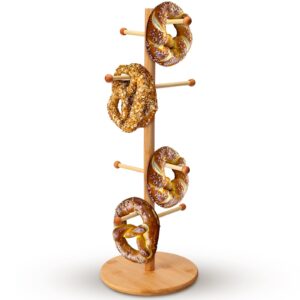 rimcereal 1 pcs bamboo pretzel stand holder with arms sausage stand oktoberfest coffee mug tree pretzel stand for oktoberfest party (50 x 19.5 x 19.5cm)