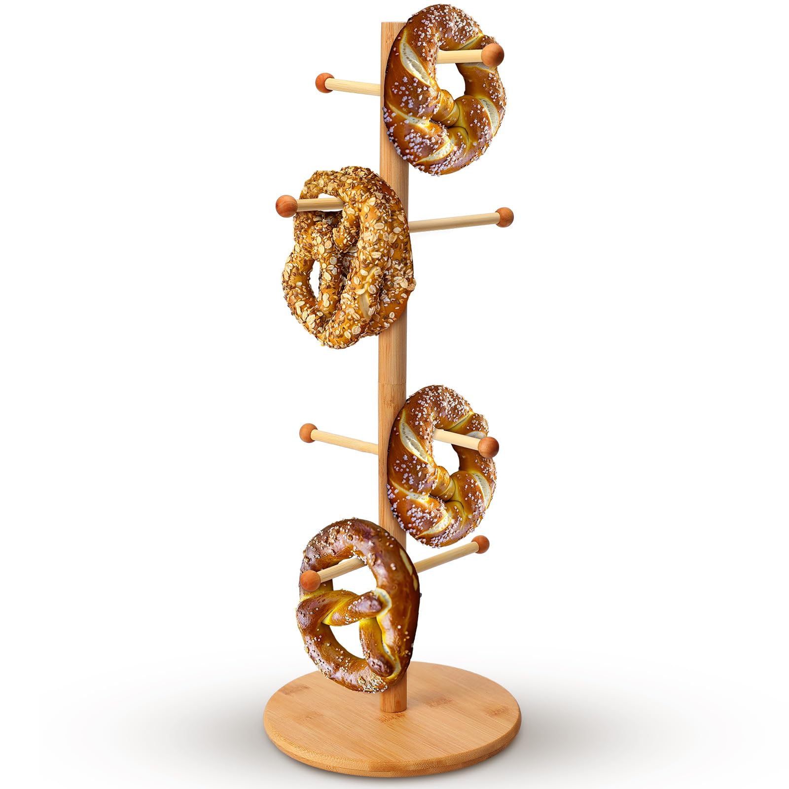 RimCereal 1 Pcs Bamboo Pretzel Stand Holder with Arms Sausage Stand Oktoberfest Coffee Mug Tree Pretzel Stand for Oktoberfest Party (50 x 19.5 x 19.5cm)