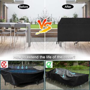 Patio Furniture Covers Outdoor Table Cover Waterproof Rectangular 420D Garden Dining Table Cover Wind Dust Proof Anti-UV Patio Sectional Couch Cover Table and Chair Set Covers 84"Lx44"Wx28"H Black