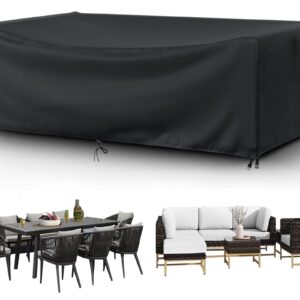 Patio Furniture Covers Outdoor Table Cover Waterproof Rectangular 420D Garden Dining Table Cover Wind Dust Proof Anti-UV Patio Sectional Couch Cover Table and Chair Set Covers 84"Lx44"Wx28"H Black