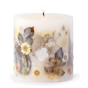 ANDALUCA Pressed Real Flowers Handcrafted Botanical Floral Pillar Candle (Sunlit Daisy)