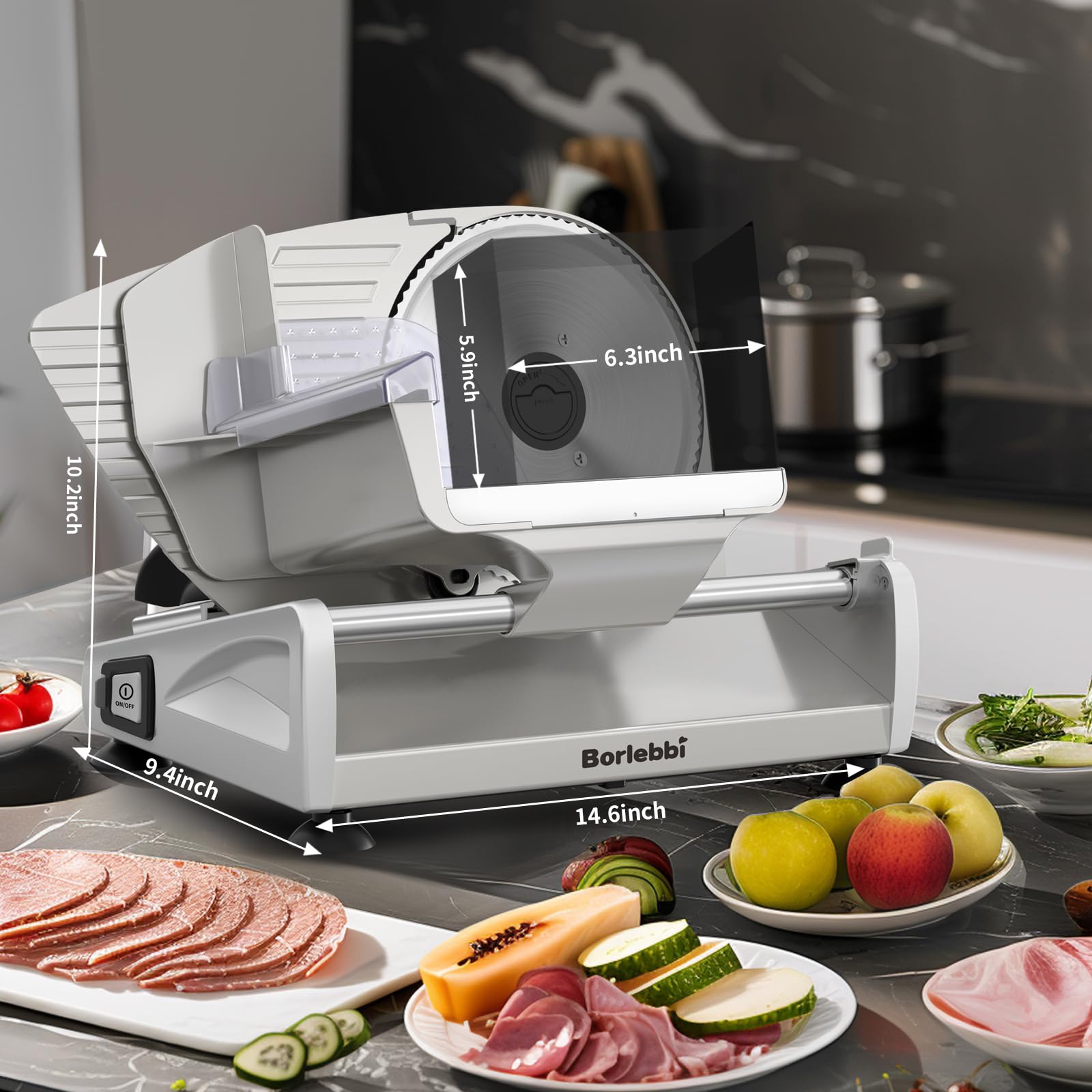 Meat Slicer, 200W Meat Slicer Machine for Home, DC Motor Quiet Deli Slicer with 2 Removable 7.5'' Stainless Steel Blades, Adjustable Dial for 0-15mm, Electric Food Slicer for Meat, Cheese, Bread