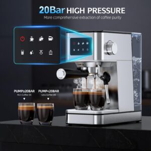 QJA Espresso Machine, 20 Bar Professional Espresso Maker, Milk Frother Steam Wand for Latte, Compact Stainless Steel Machine with 57.5oz Removable Water Tank and LED Touchscreen Monitors