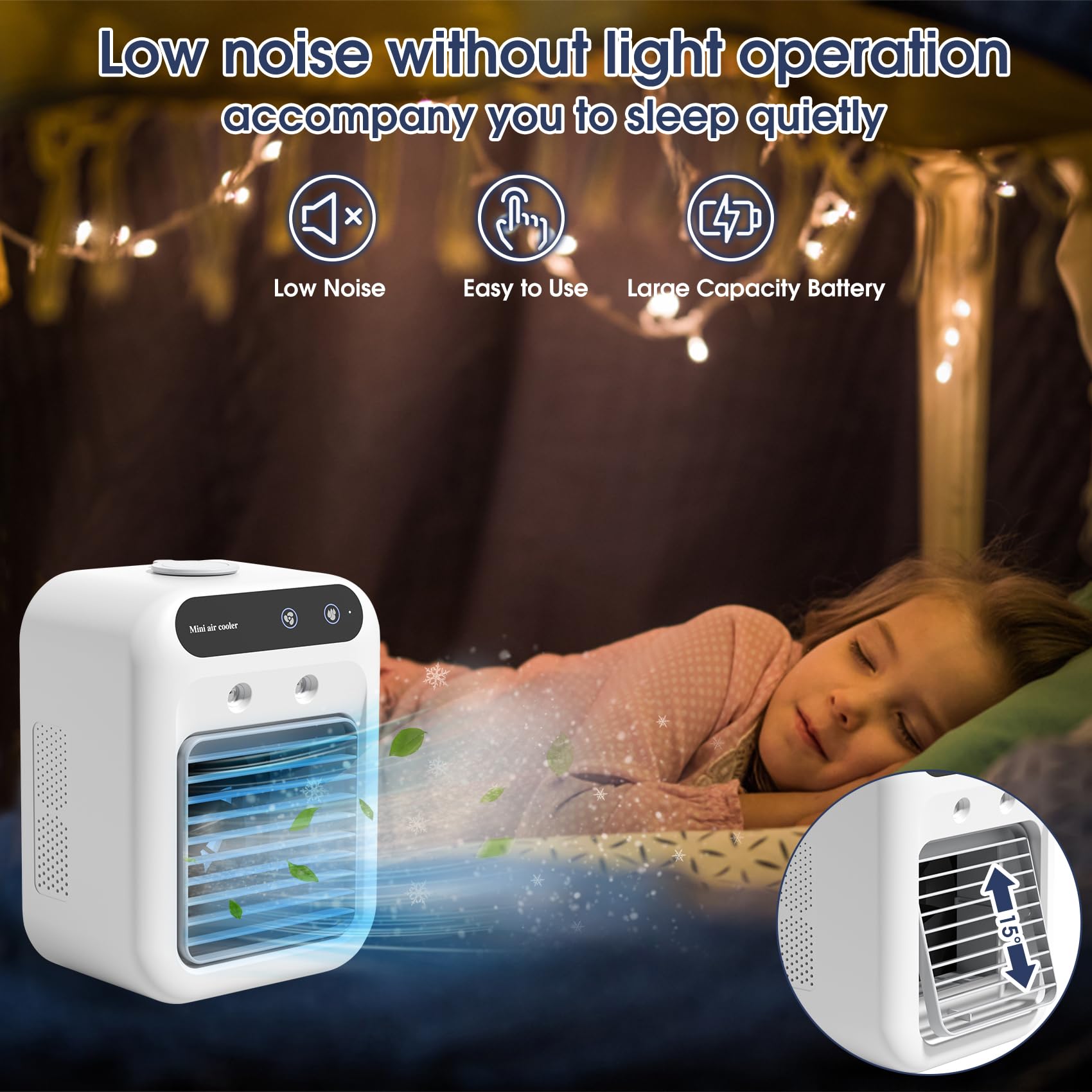 Portable Air Conditioners, 25W Rechargeable Mini Portable AC Unit 2 Cool Air Spray, Personal Cooling Fan with 2 Speeds, Small Room Air Conditioners for Bedroom, Office, Outdoor