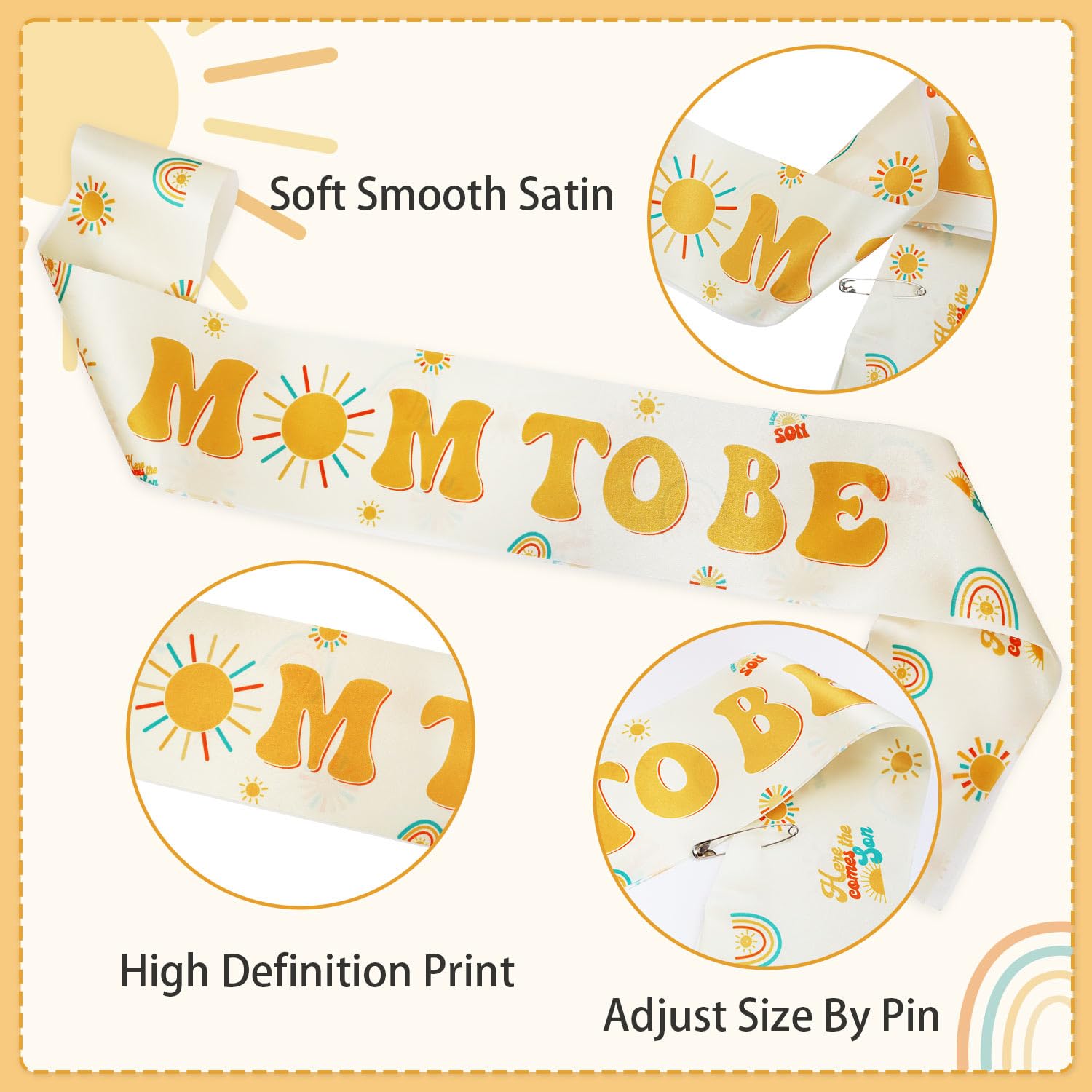 Lopeastar Here Comes the Son Baby Shower Decor Mom to Be Sash Dad to Be Corsage Set, Boho Sun Mommy to Be Sash Baby Shower Sash Set Party Decorations