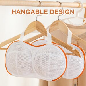 3Pcs Bra Washing Bag for Laundry, Upgraded Large 3D Bracket Mesh Bra Laundry Bags Bra Washer Protector for Laundry Delicates Lingerie Brassiere Wash Bags for Washing Machine (Orange, D to H Cups)