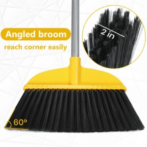 Broom for Hardwood Floors Indoor Sweeping Brooms with Soft Bristles and 55” Long Handle for Tile Laminate Deck Hard Floor Cleaning-Yellow