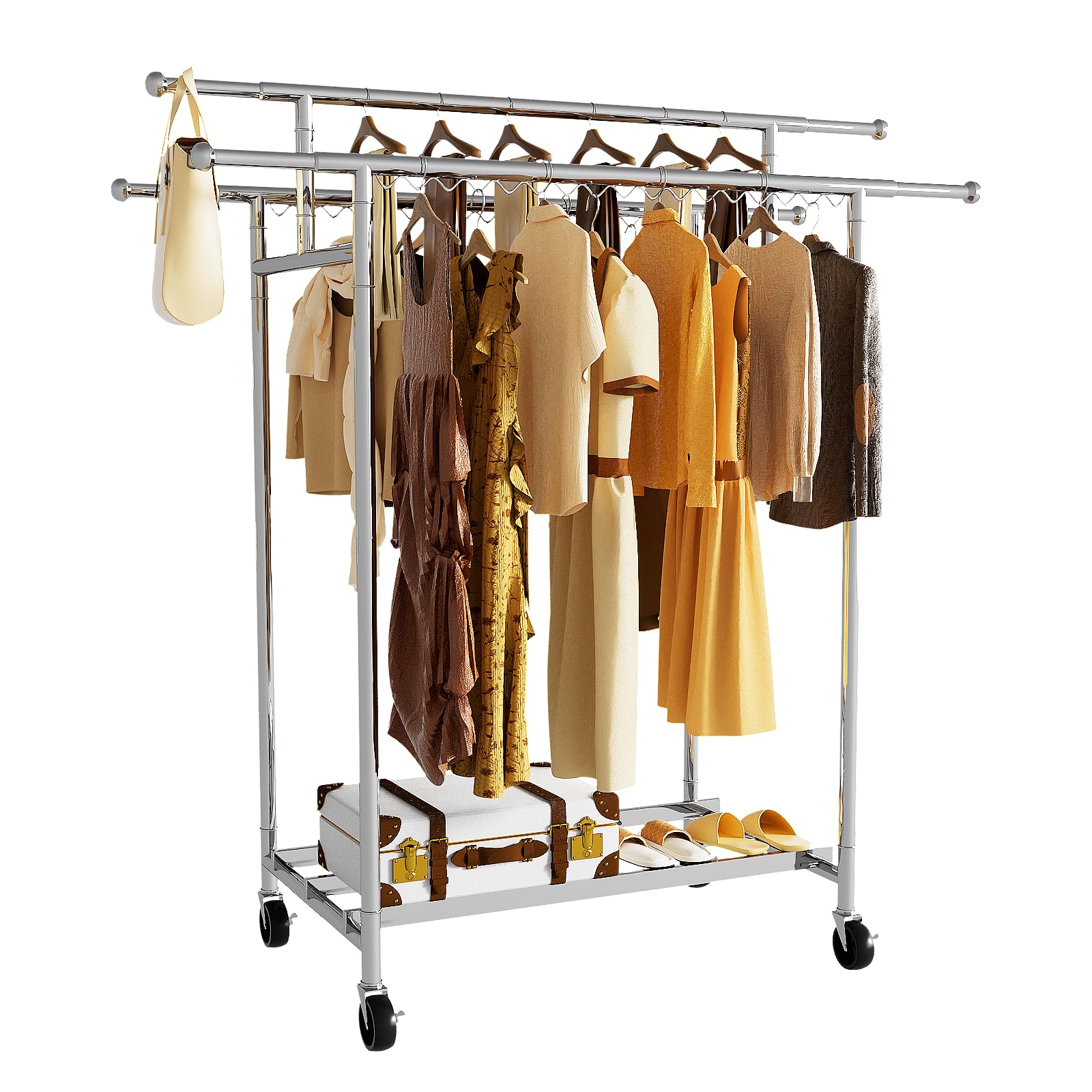 mahumahu Heavy Duty Clothes Rack Load 700LBS, Garment Rack with 4 Rolling Wheels - Stainless Steel Clothing Rack for Hanging Clothes, Chrome