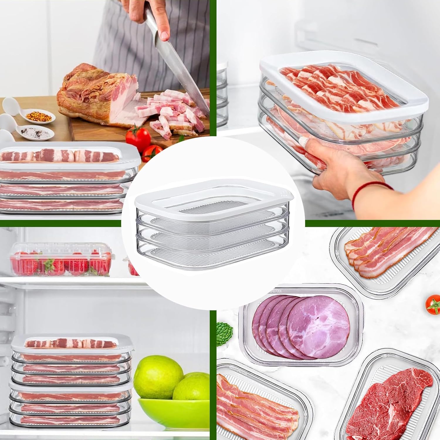 Deli Meat Container for Fridge, Bacon Lunch Meat Container for Refrigerator, Meal Prep Containers, Stackable Food Storage Boxes with Lid for Cold Cuts, Salami, Deli, Lunch Meat, BPA Free, 18.6oz