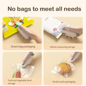 HOVGN Mini Bag Sealer, Upgrade 2 in 1 USB Rechargeable Chip Bag Sealer with Cutter, Bag Sealer Heat Seal Tool, Portable Bag Resealer for Plastic Bags Snack Bags (White)