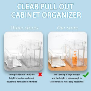 2 Set 2 Tier Clear Bathroom Organizers and Storage,MultiUse Slide Out Under Sink Organizer and Pull Out Cabinet Organizer for Kitchen, Pantry, Medication Organizer Storage,Vanity Makeup Organization