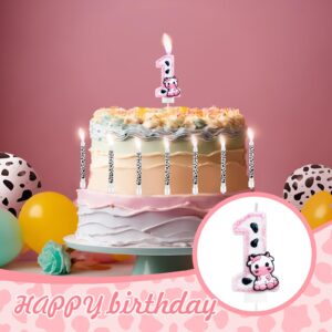 13 Pcs Cow Themed Birthday Candles - 0 to 9 Pink Cow Number Candle & Cow Print Birthday Candles, Cowgirl Theme Candle for Girls Birthday Party Decor, Holy Cow Im One Birthday Decorations (Number 1)