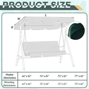 Porch Swing Canopy Replacement Waterproof Swing Top Cover Garden Swing Seat Replacement Canopy Sun Shade Awning Cover(Size:74x45 in,Color:GREEN)