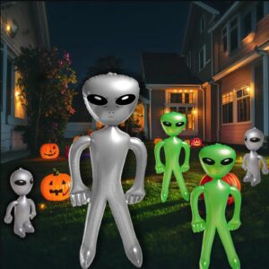 5Pcs Inflatable Alien, 3 Size Blow Up Aliens include 67"/ 35"/18", Alien Inflate for Halloween, Space Birthday Party