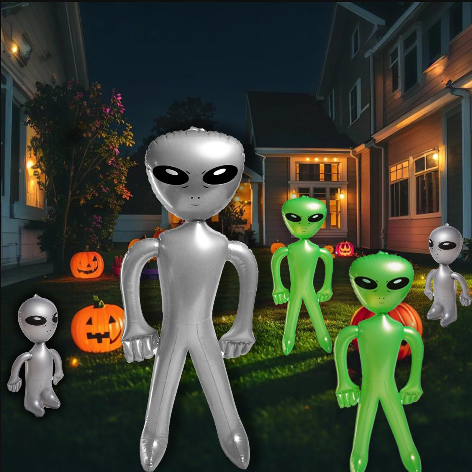 5Pcs Inflatable Alien, 3 Size Blow Up Aliens include 67"/ 35"/18", Alien Inflate for Halloween, Space Birthday Party