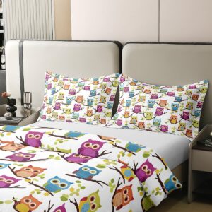 Feelyou Owl Bedding Set Twin 3D Animal Printed Comforter Cover Set for Kids Adults Bird Decor Duvet Cover 100% Cotton Cartoon Owls Design Bedspread Cover Room Decor with 1 Pillow Case, No Comforter