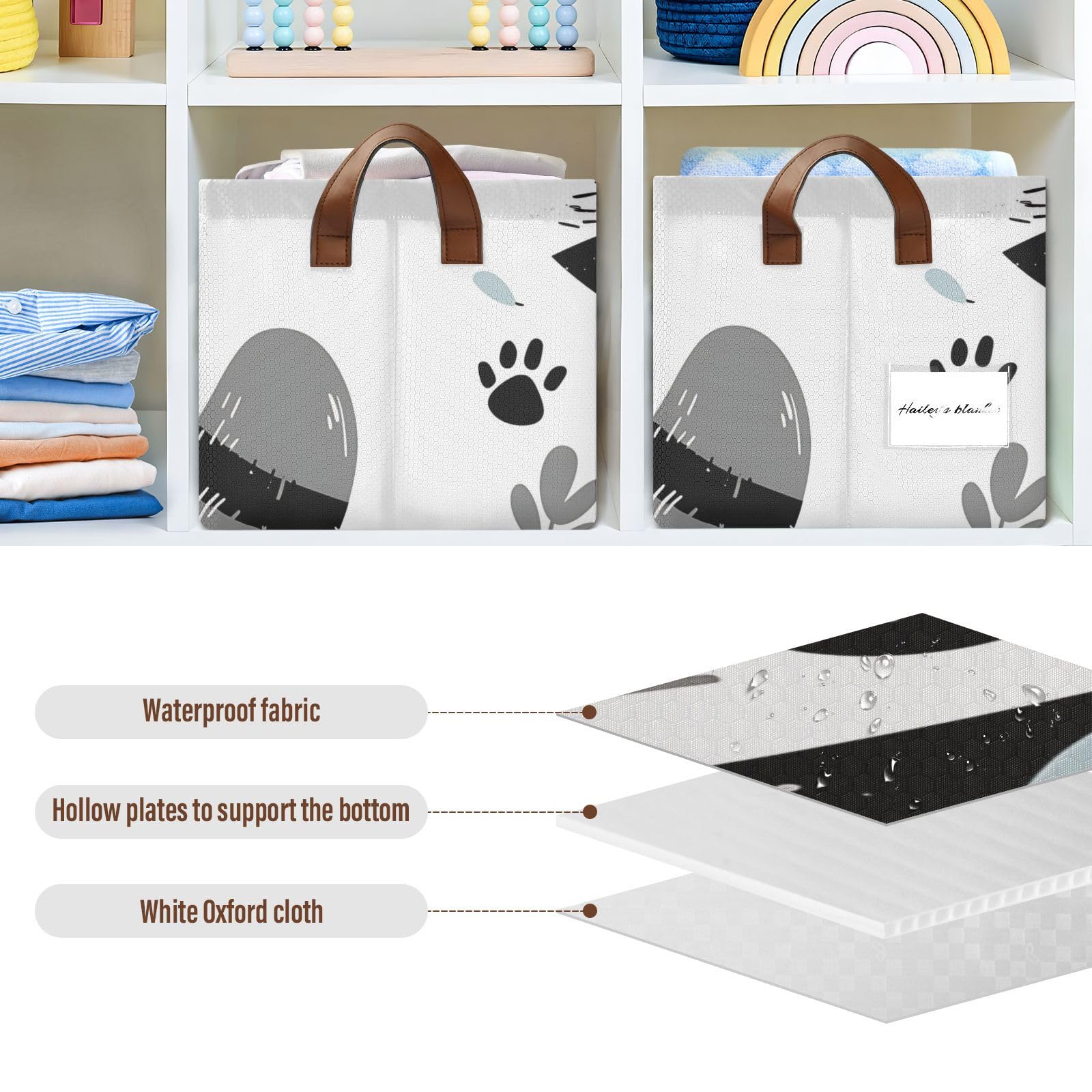 PDZRMY Open Storage Bin Cut Raccoon Large Foldable Storage Box Storage Basket Organizer Bins with Leather Handles for Shelf Closet Bedroom Living Room Office Home 1 Pack