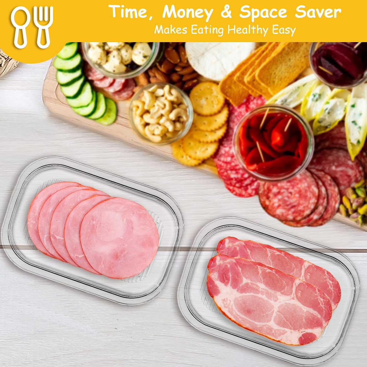 Deli Meat Container for Fridge, Bacon Lunch Meat Container for Refrigerator, Meal Prep Containers, Stackable Food Storage Boxes with Lid for Cold Cuts, Salami, Deli, Lunch Meat, BPA Free, 18.6oz