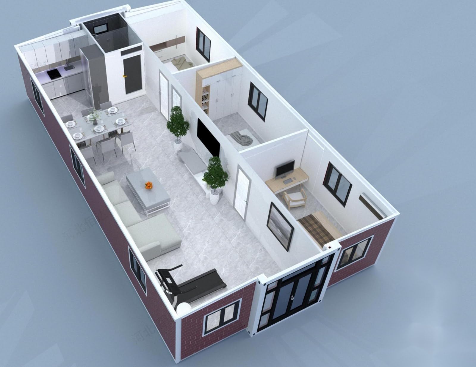 Portable Prefab House to Live in,40FT Foldable Tiny Container House with 3 Bedroom,1 Bathroom,1 Kitchen and Living Room,Prefabricated House for Adults Living,Expandable Mobile Home with Steel Frame