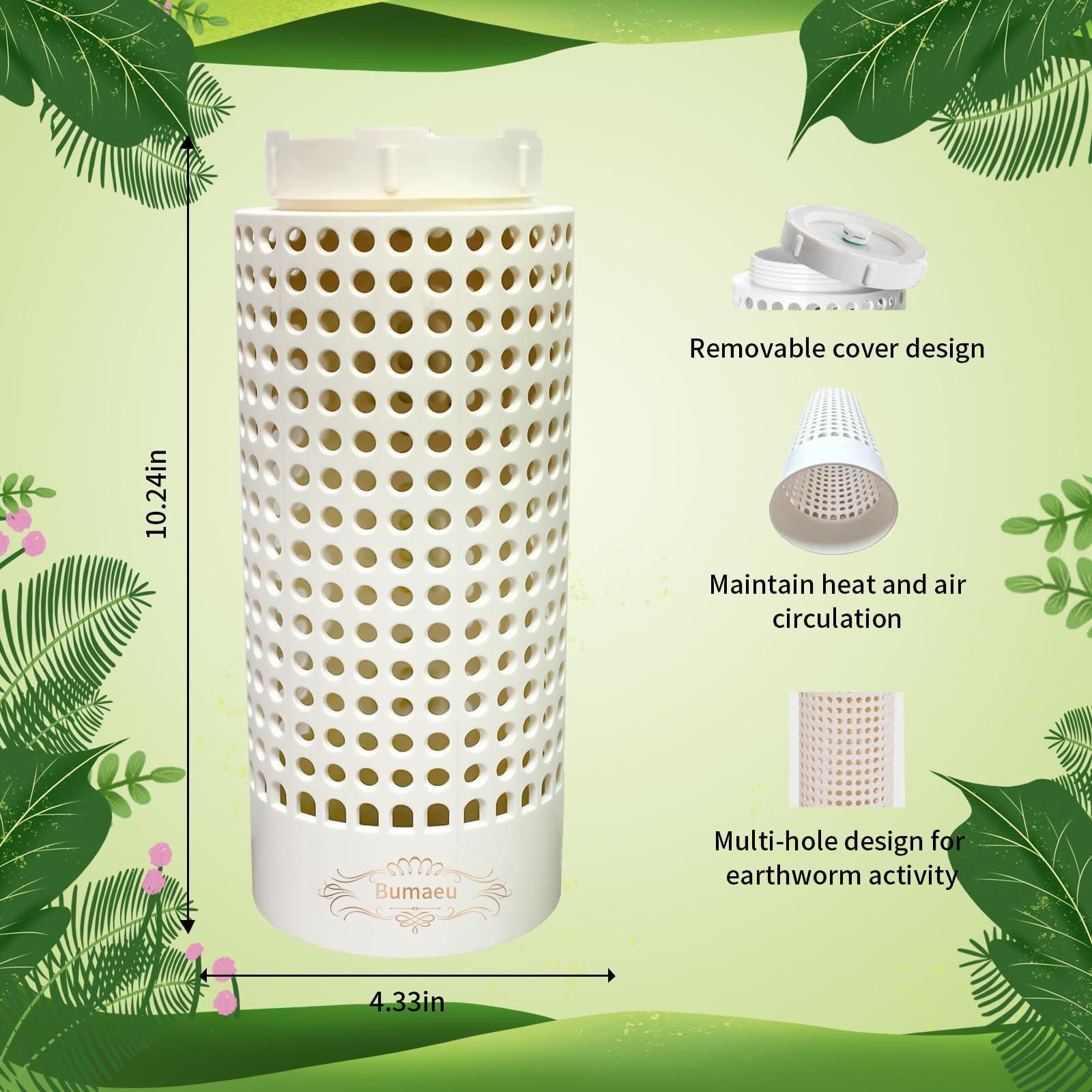 Underground Worm Farm, Garden Mini vermicomposting bin for use in Outdoor Gardening from Kitchen Food Waste, with Holes and lid, White (10.2x4.3x4.3IN)