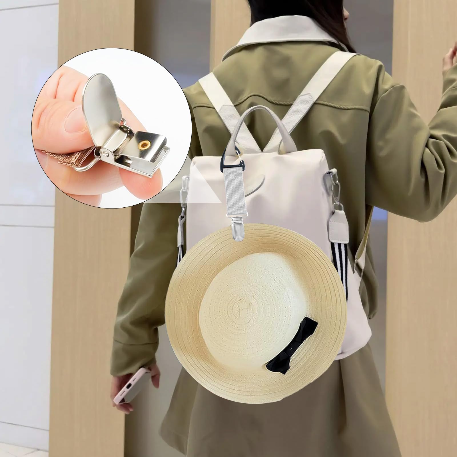 6 Pcs Hat Clip for Travel Hat Clips for Travel on Bag, Hat Holder for Purse, Hands-Free Elastic Hat Clip for Bag Handbag Backpack Luggage Traveling, Outdoor Travel Bag Accessory for Women Men