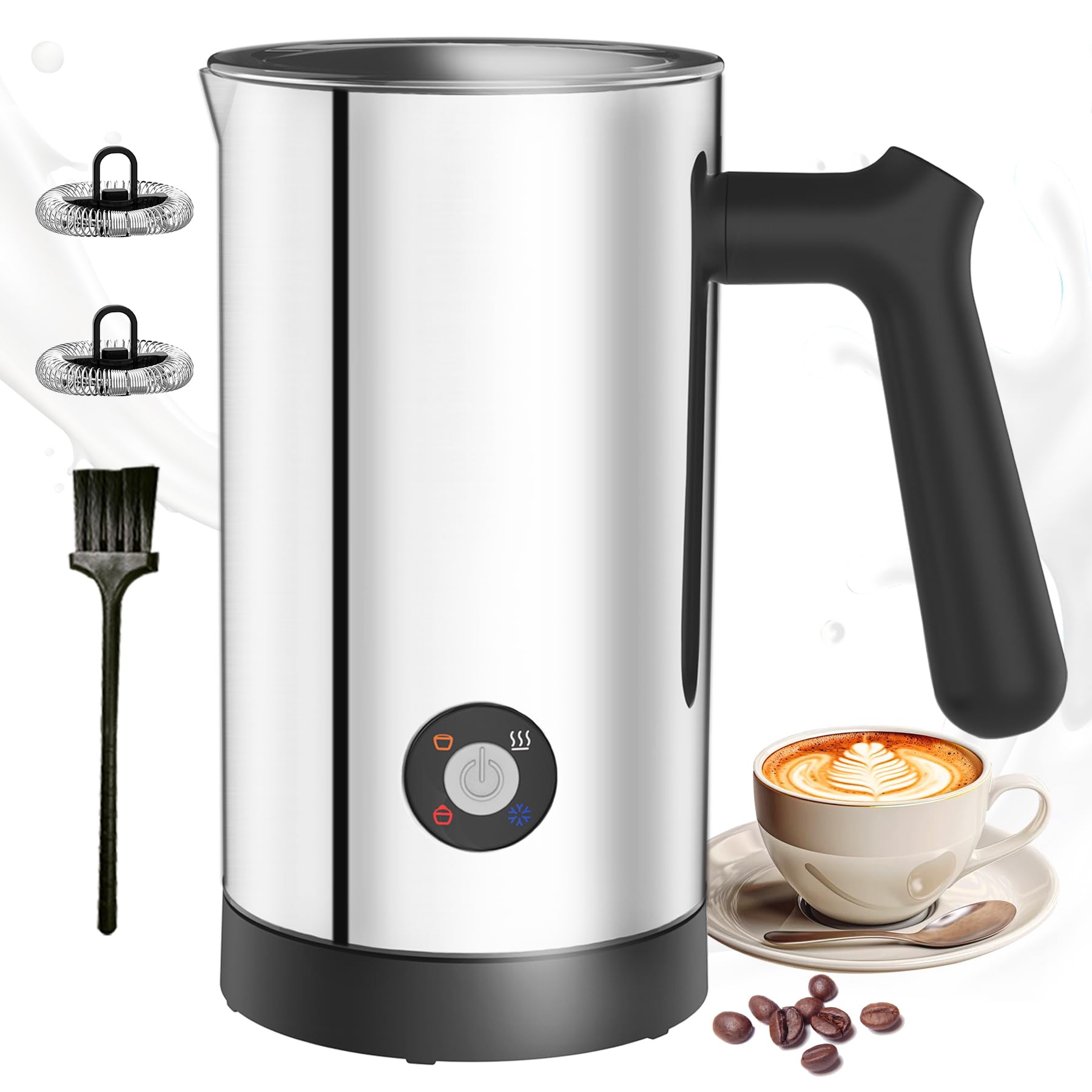 Casimhu Milk Frother Electric, 4-in-1 Milk Frother and Steamer Stainless Steel, 10.6oz Large Capacity, Warm and Cold Foam Maker, Automatic Milk Warmer for Coffee (polished)