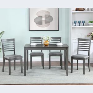 RuiSiSi Modern Dining Table Set for 4, Rectangular Dining Table with 4 Upholstered Chairs, 5 Piece Dining Table Set for Dining Room Kitchen Living Room, Wood Dining Room Table Set for 4, Gray