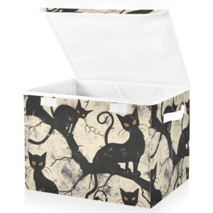 BOENLE Fabric Storage Bins with Lids and Handles Gothic Black Cats Tree Branch Large Collapsible Closet Storage Boxes