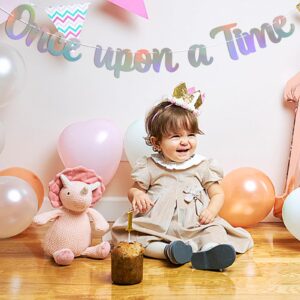 Once Upon A Time Banner - Princess 1st Birthday Sign, Holographic Sign Garlands for Bridal Shower, Wedding Engagement, Birthday, Bachelorette Party Decoration Supplies