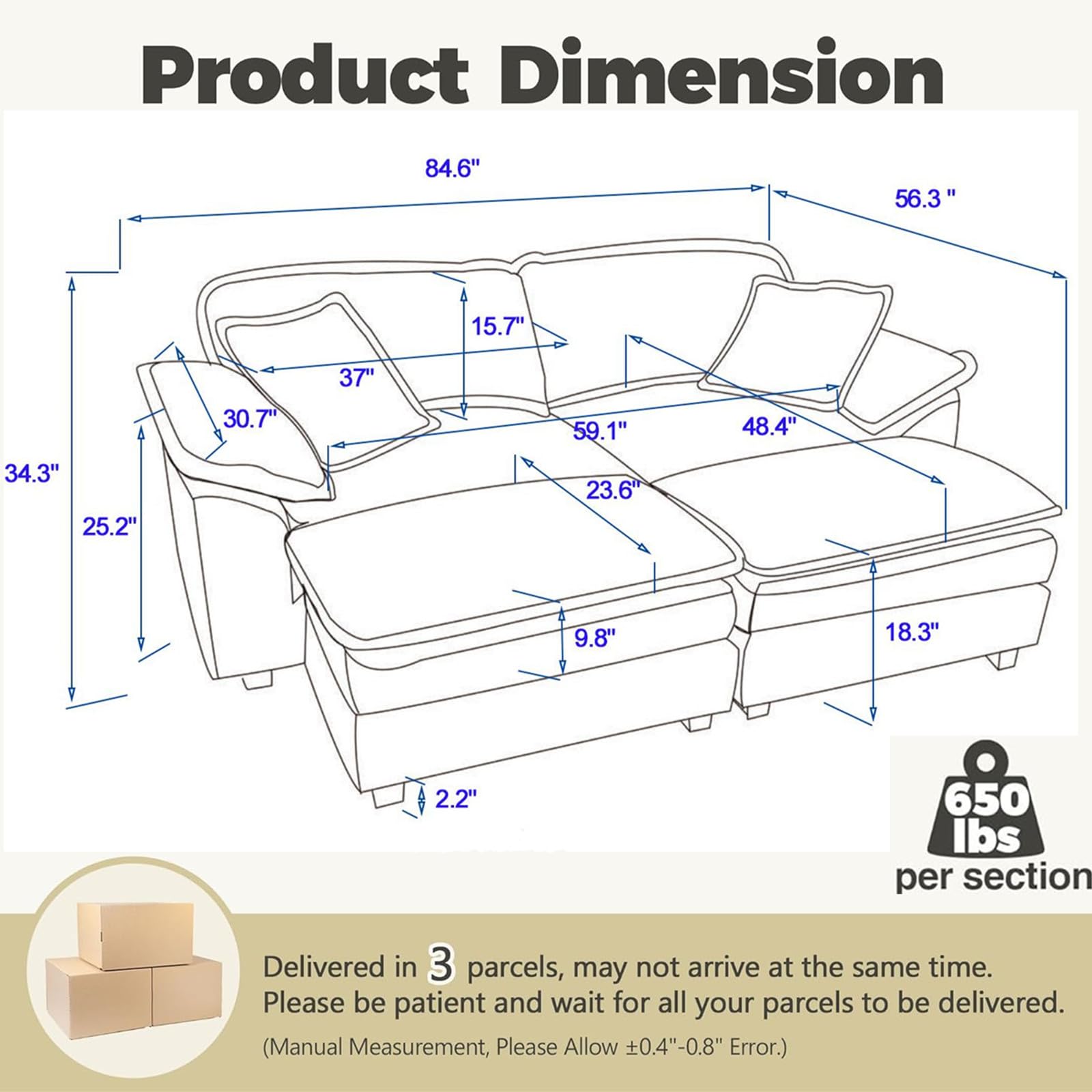 84" Stupendous Oversized Double Chaise Lounges Indoor, Comfy Corduroy Chaise Lounge Sleeper Chair with Ottoman, Convertible L Shaped Loveseat Deep Seat Modular Sectional Sofa for Living Room (Orange)