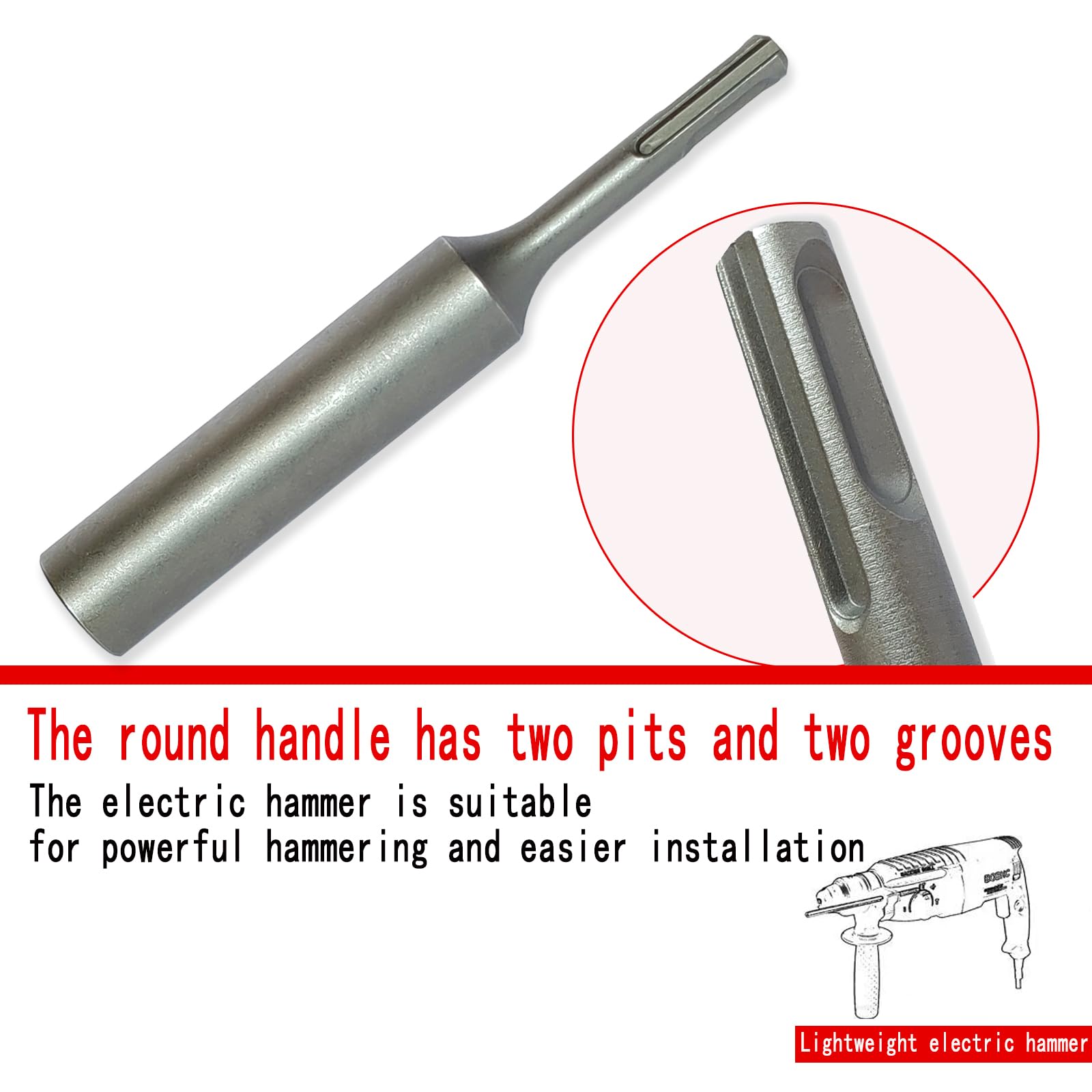 Ground Rod Driver，SDS Plus Ground Rod Driver，Ground Rod Driver for Hammer Drill，Suitable for Compatible Bosch Dewalt Milwaukee Hilti and Other SDS-Plus Rotary Hammer Drill Tools