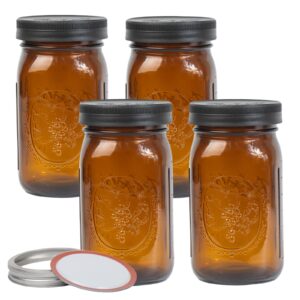 yodecy 4 pack 32 oz amber wide mouth mason jars with airtight lids and black plastic mason jar lids, amber canning jars with lids