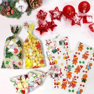 Christmas Treat Bags, Christmas Candy Bags, Christmas Bags for Goodies, 60 PCS Christmas Cellophane Bags with Ties, Christmas Plastic Bags, Christmas Cello Bags for Christmas Day Party Favor Supplies