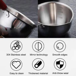 LIFTATAPA Butter Warmer Pot, Stainless Steel Milk Warmer with Wooden Handle for Seafood, Mini Butter Melting Pot Small Saucepan with Dual Pour Spouts for Stove Top Cooking(300ml)