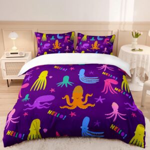 ailonen cartoon octopus duvet cover set twin size, cute octopus bedding set for kids,ocean animal octopus comforter cover set for all season,3-pieces,1 quilt cover with 2 pillowcases,soft microfiber