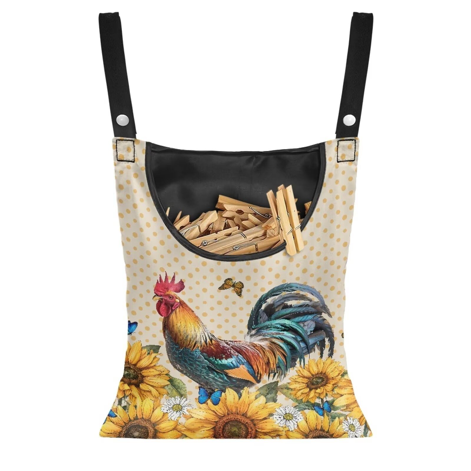 Yzaoxia Rooster Hanging Clothespin Holder Bag Clothes Pin Bag with Hanging Ropes for Laundry Sunflower Space Saving Clothes Pins Storage Bags Butterfly Clothespins Organizer