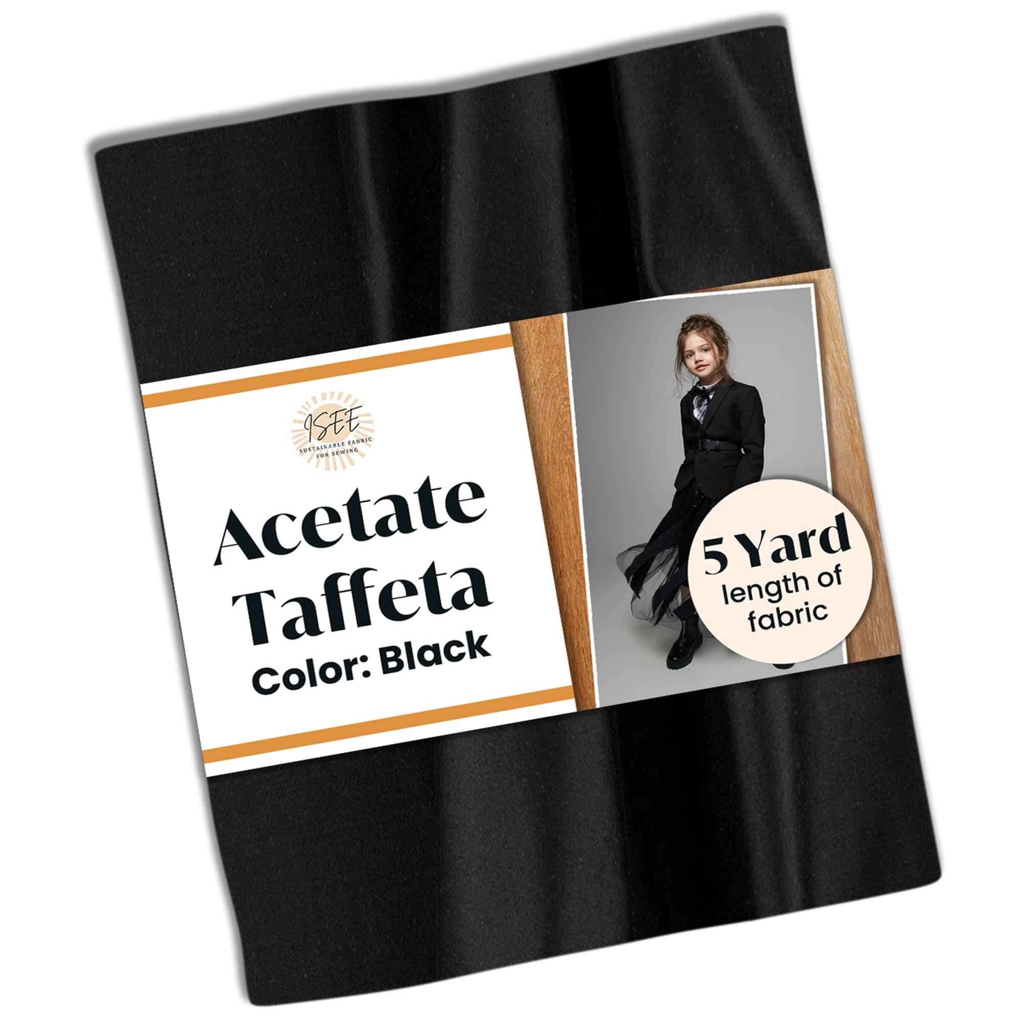 ISEE FABRIC 60"x180" Inch Acetate Taffeta Sewing Fabric - Non-Stretch Material by The Yard - Ideal for Dresses, Costumes, Decorations - Lightweight and Durable Fabric for Projects - Black (5 Yards)