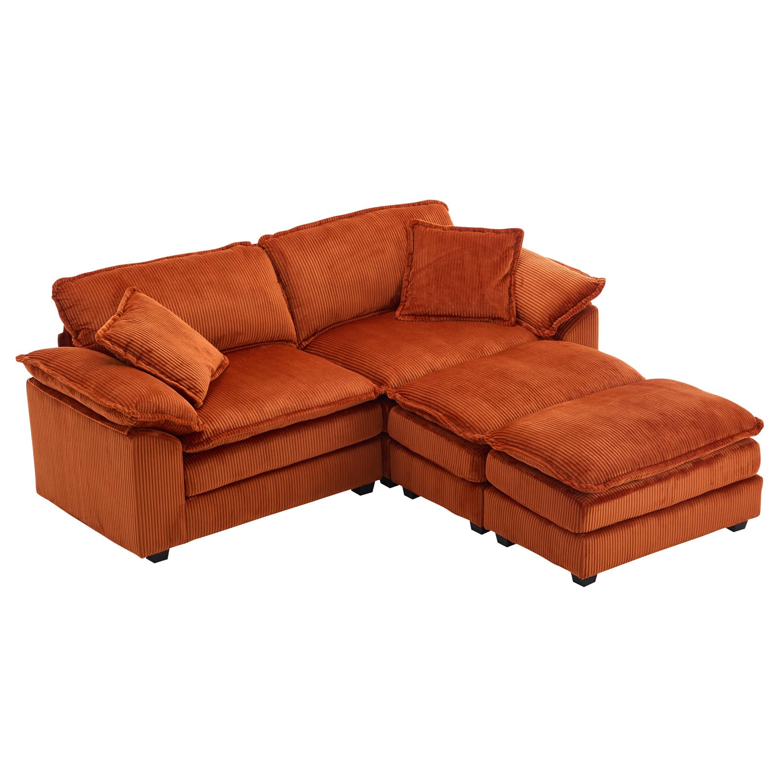 84" Stupendous Oversized Double Chaise Lounges Indoor, Comfy Corduroy Chaise Lounge Sleeper Chair with Ottoman, Convertible L Shaped Loveseat Deep Seat Modular Sectional Sofa for Living Room (Orange)