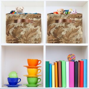 Generic Tan Oak Leaves Storage Bins 2PCS, Small Storage Cubes with Handle, Cloth Storage Basket Decor, Shelves Organizer Bins for Toy, Book, Blanket