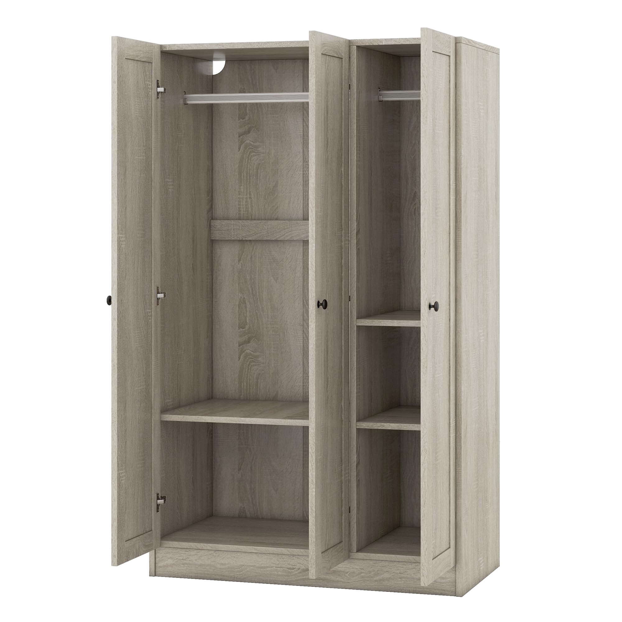 Bellemave 3 Doors Wardrobe Armoire, Armoire Wardrobe Closet with Hanging Rod, Wood Clothes Storage Cabinet Organizer, 3-Door Wardrobe Closet with Doors, Gray