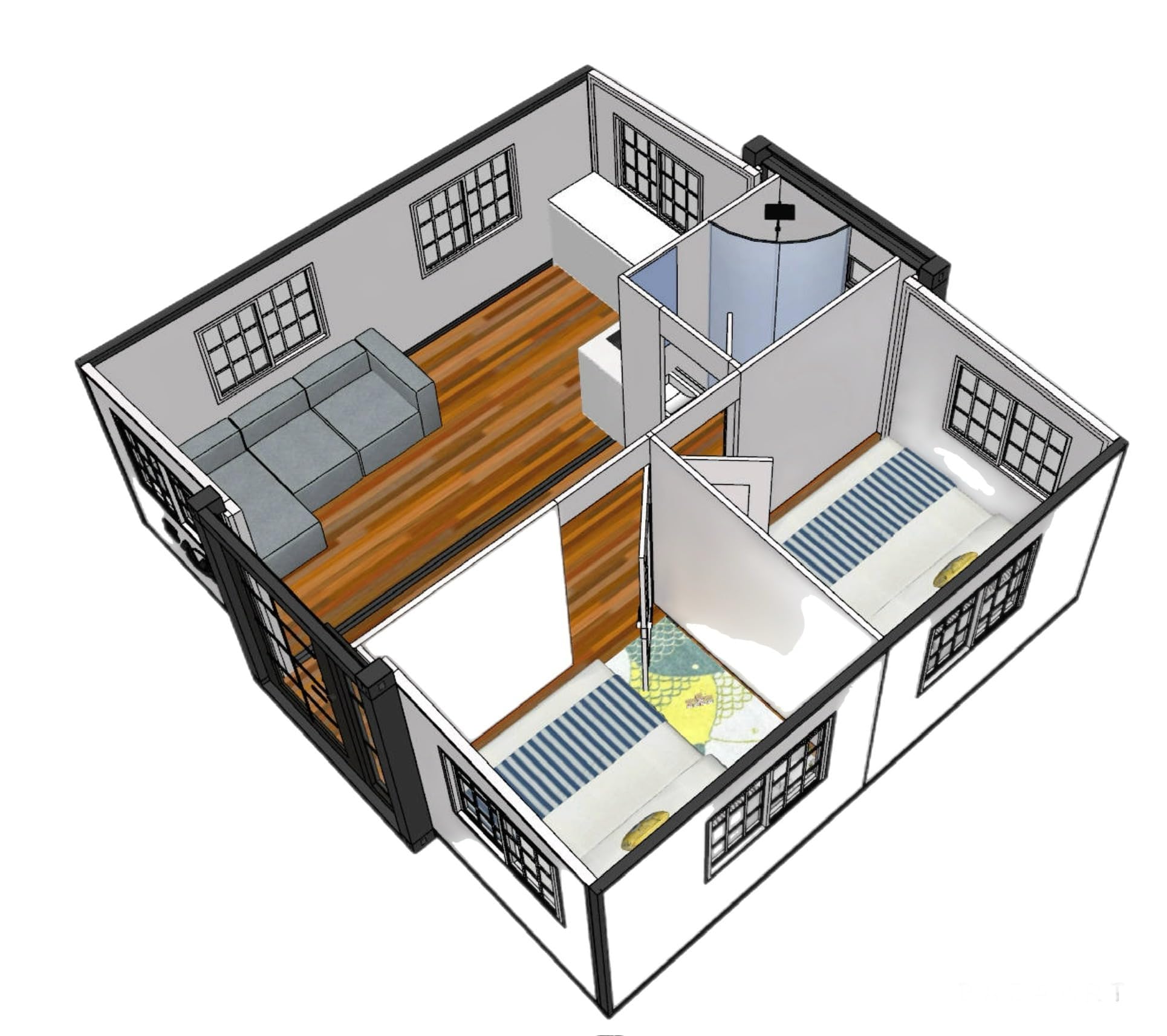 Portable Prefab House to Live in,40FT Foldable Tiny Container House with 3 Bedroom,1 Bathroom,1 Kitchen and Living Room,Prefabricated House for Adults Living,Expandable Mobile Home with Steel Frame