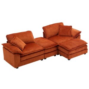 84" Stupendous Oversized Double Chaise Lounges Indoor, Comfy Corduroy Chaise Lounge Sleeper Chair with Ottoman, Convertible L Shaped Loveseat Deep Seat Modular Sectional Sofa for Living Room (Orange)