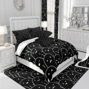 Cute Ghost Bedding Set,Black White Ghost Comforter Cover Set for Teens Women Room Decor,Cartoon Halloween Duvet Cover Breathable Funny Ghost Bedspread Cover Full Size(No Comforter)