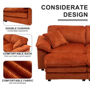 84" Stupendous Oversized Double Chaise Lounges Indoor, Comfy Corduroy Chaise Lounge Sleeper Chair with Ottoman, Convertible L Shaped Loveseat Deep Seat Modular Sectional Sofa for Living Room (Orange)