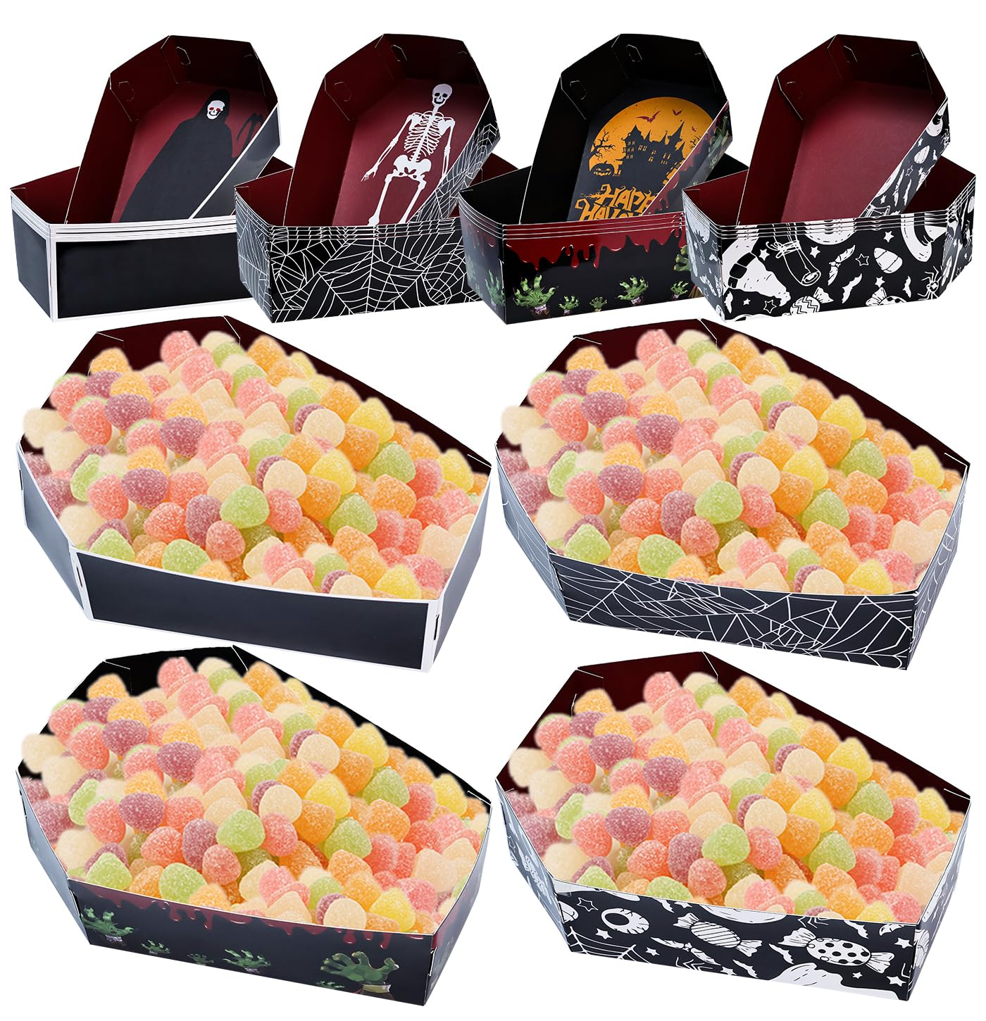 MUNILAIL 24 Pcs Halloween Paper Trays Halloween Nacho Trays Halloween Coffin Food Holder Trays Disposable Serving Trays for Halloween Party Supplies Halloween Food Trays